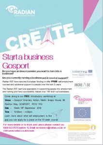 Create business start up course Gosport promotional leaflet